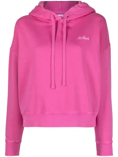 Mc2 Saint Barth Logog-embroidered Cotton Hoodie In Pink
