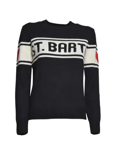 Mc2 Saint Barth Logo-intarsia Heart-motif Sweater In Black
