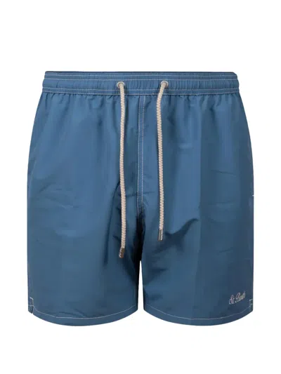 Mc2 Saint Barth Logo-patch Contrast-stitch Swim Shorts In Blue