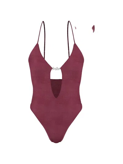 Mc2 Saint Barth Logo-plaque Cut-out Swimsuit In Burgundy