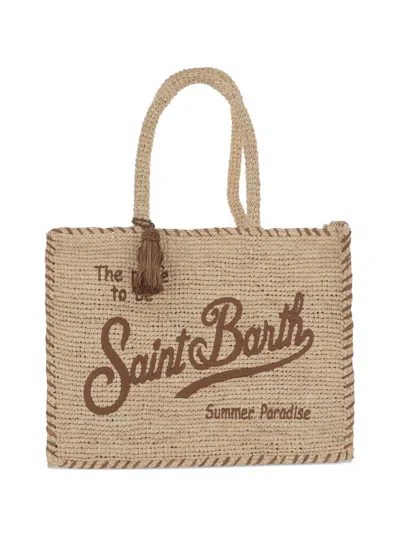 Mc2 Saint Barth Logo-tassel Raffia Shoulder Bag In Brown