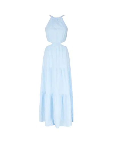 Mc2 Saint Barth Long Dress With Halter Neckline And Cut-out On The Sides In Light Blue