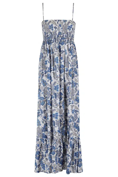 Mc2 Saint Barth Long Floral Print Maxi Dress In White