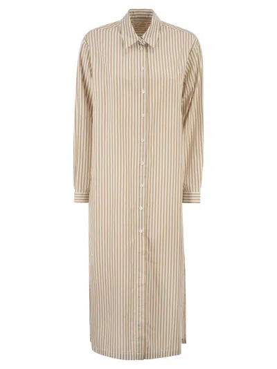 Mc2 Saint Barth Long ‘shirtdress' Shirt In Striped Cotton Poplin In Brown