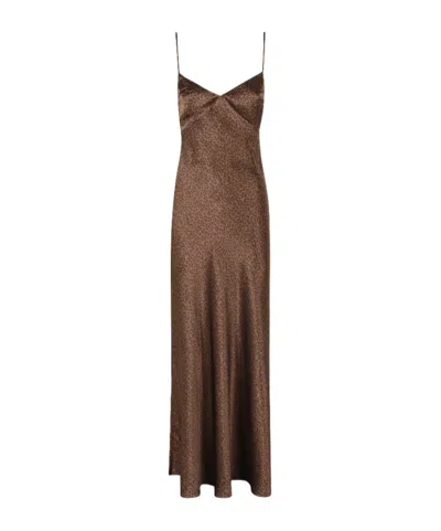Mc2 Saint Barth Long Silk Dress In Brown