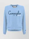 Mc2 Saint Barth Long Sleeve Crew Neck Sweater With Ribbed Cuffs In Blue