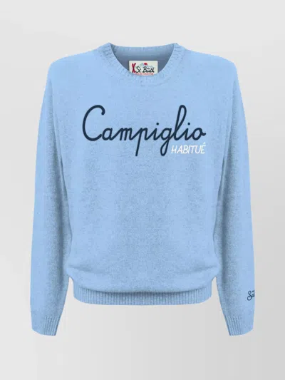 Mc2 Saint Barth Long Sleeve Crew Neck Sweater With Ribbed Cuffs In Blue