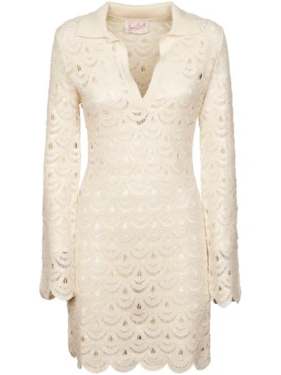 Mc2 Saint Barth Long Sleeve Mini Dress With Crochet Detailing In Gold