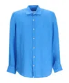 Mc2 Saint Barth Man Watercolor Bluette Linen Shirt Pamplona