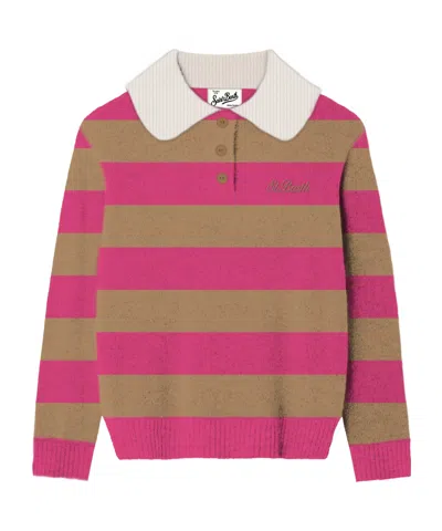 Mc2 Saint Barth Long-sleeved Knitted Sweater In Pink