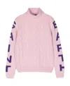 Mc2 Saint Barth Intarsia-logo Cable-knit Jumper In Pink