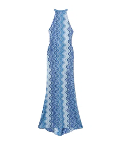 Mc2 Saint Barth Long Tony Dress In Blue Degrade Raschel Fabric