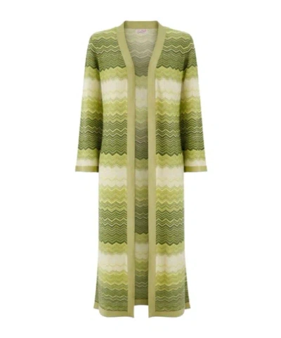 Mc2 Saint Barth Long Zigzag Knit Cardigan In Green