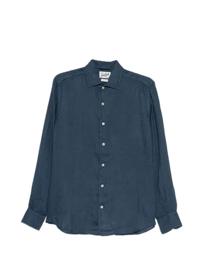 Mc2 Saint Barth Long-sleeve Button-up Shirt With Classic Collar In Blue