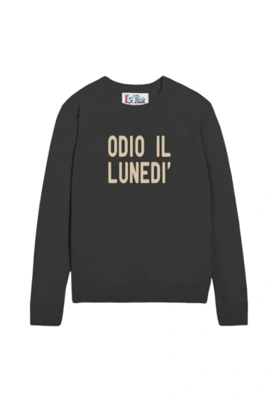 Mc2 Saint Barth Chic Knit Sweater With Jacquard Details In Black