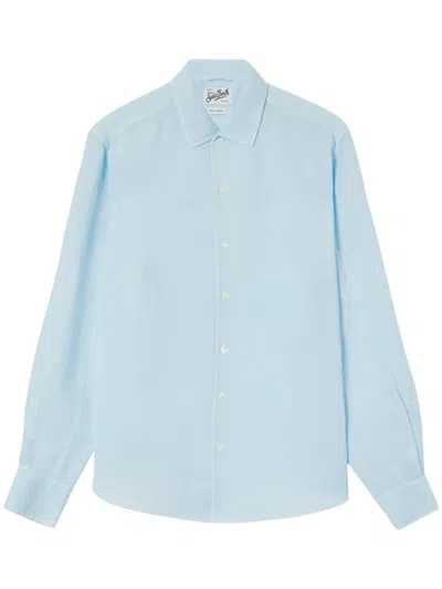 Mc2 Saint Barth Long-sleeved Linen Shirt With Classic Collar In Blue