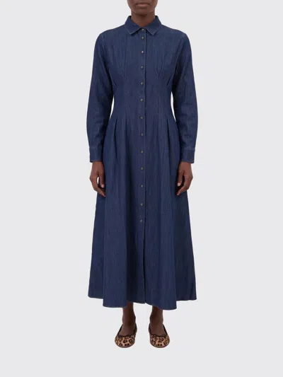Mc2 Saint Barth Long-sleeved Midi Chemisier Dress In Cotton Denim In Blue
