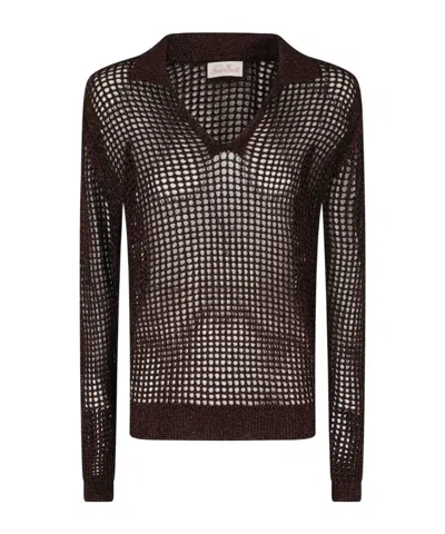 Mc2 Saint Barth Long-sleeved Openwork Knitwear In Brown