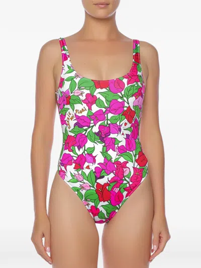 Mc2 Saint Barth Lora Bougainvillea-print Swimsuit In White