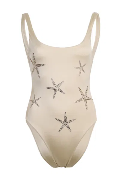 Mc2 Saint Barth Lora One Piece Starfish With Rhinestones In Neutral