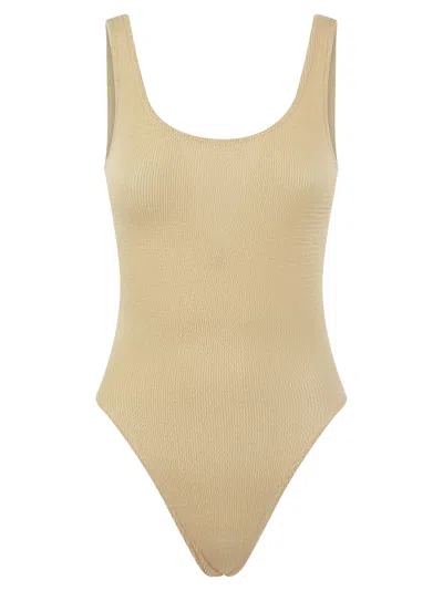 Mc2 Saint Barth Lora - One-piece Swimsuit With Round Neckline In Beige
