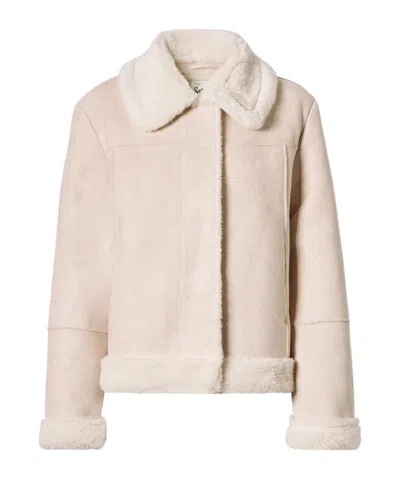 Mc2 Saint Barth Lorayne Faux-shearling Jacket In Cream With Shearling Trims In Neutral