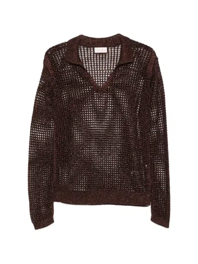 Mc2 Saint Barth Lurex Open-knit Sweater In Brown