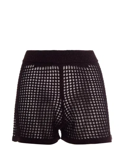 Mc2 Saint Barth High-waisted Crochet Mesh Lurex Shorts In Black