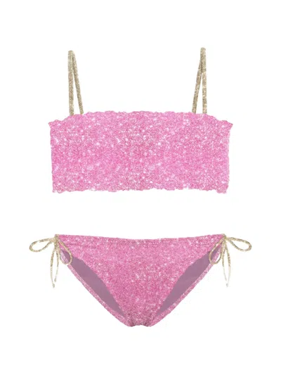 Mc2 Saint Barth Lurex-knit Bikini In Pink