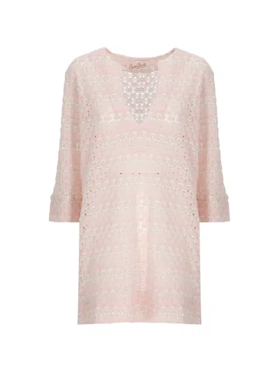 Mc2 Saint Barth Macha Crochet-knit V-neck Mini Dress In Pink