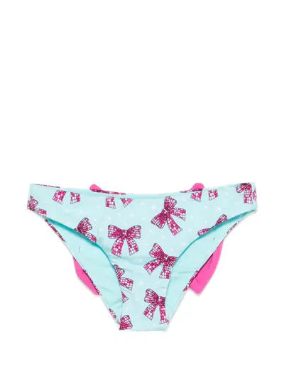 Mc2 Saint Barth Kids' Madame Bow-print Bikini Bottoms In Purple