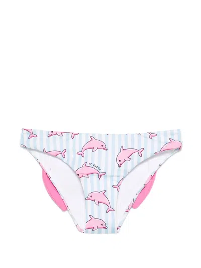 Mc2 Saint Barth Kids' Madame Dolphin-print Bow Bikini Bottoms In Blue