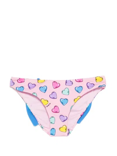 Mc2 Saint Barth Kids' Madame Heart-print Bow Bikini Bottoms In Pink