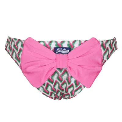 Mc2 Saint Barth Kids' Madame Slip With Bow Emerald-fuscia Multi