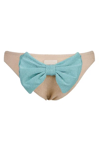 Mc2 Saint Barth Madame Swim Briefs Lurex Gold With Green Slip Bow In Red