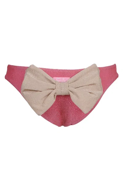 Mc2 Saint Barth Madame Swim Briefs Lurex Pink With Gold Slip Bow In Multi