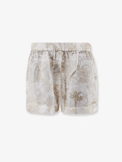 Mc2 Saint Barth Maeve Ramie Shorts With Floral Motif In Neutral