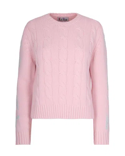 Mc2 Saint Barth Long-sleeve Cable-knit Sweater In Pink