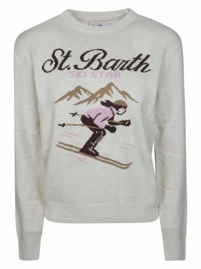 Mc2 Saint Barth Maglia Manica Lunga New Queen C Vintage Graphic Sweater In White