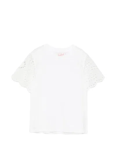 Mc2 Saint Barth Kids' Maisa Broderie-anglaise T-shirt In White
