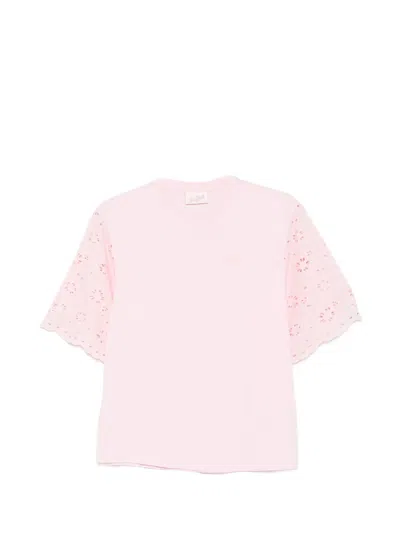 Mc2 Saint Barth Maisa Broderie-anglaise-sleeve T-shirt In Pink