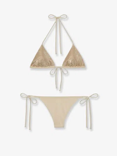 Mc2 Saint Barth Maleah Bikini In Nylon With All-over Rhinestone Detail In Brown