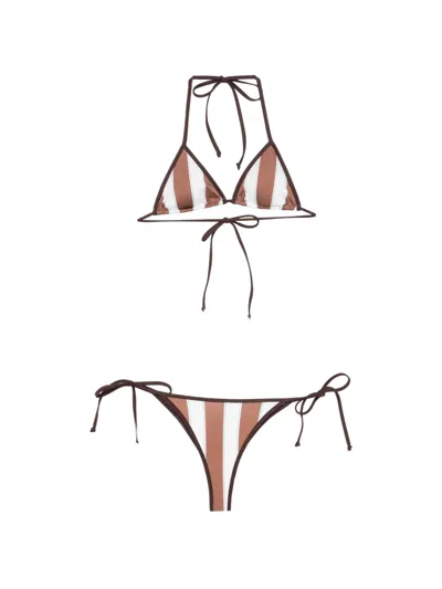 Mc2 Saint Barth Striped Bikini In Brown
