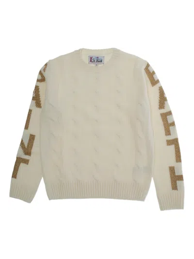 Mc2 Saint Barth Kids' Malmo Logo-lettering Crew-neck Sweater In Neutral