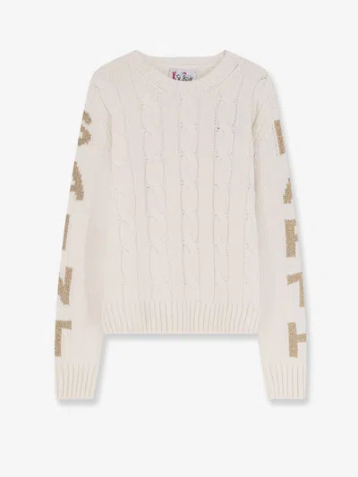 Mc2 Saint Barth Malmo Wool Blend Cable Knit Sweater In White