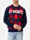 Mc2 Saint Barth Man Argyle Sweater Heron With St. Moritz Jacquard In Blue