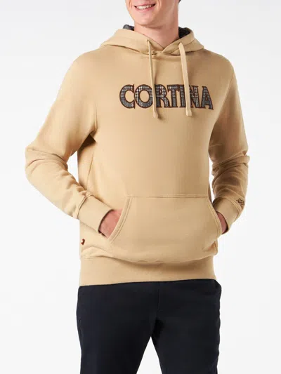 Mc2 Saint Barth Man Beige Hoodie With Cortina Patch In Green