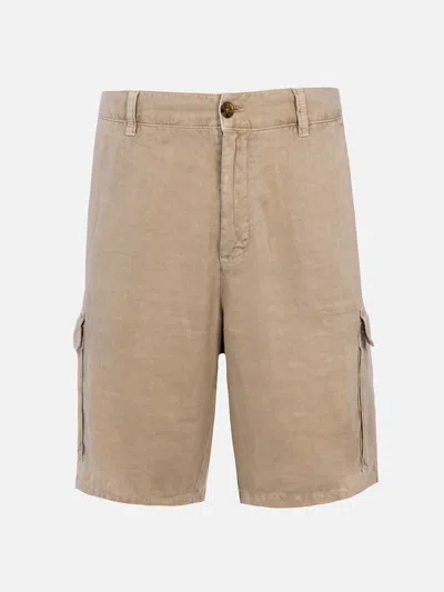 Mc2 Saint Barth Man Beige Linen Bermuda Shorts Rodi In White