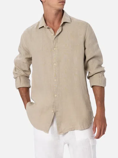 Mc2 Saint Barth Man Beige Linen Shirt Pamplona