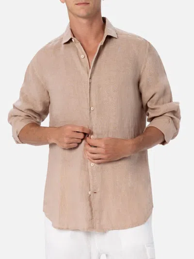 Mc2 Saint Barth Man Beige Linen Shirt Pamplona In White